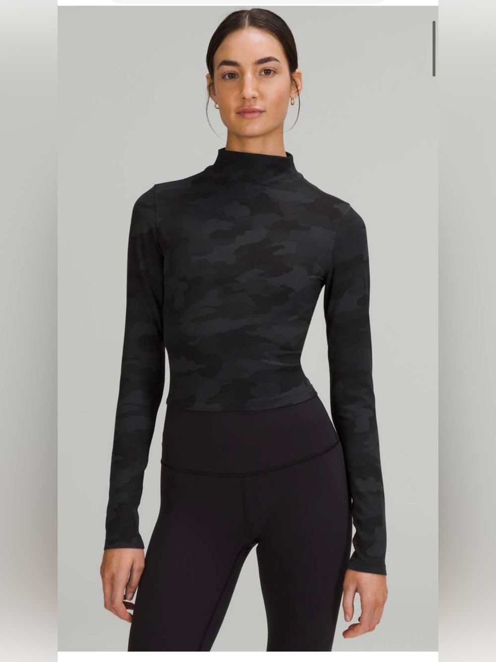 Lululemon All Aligned Mock Neck Long Sleeve Nulu Heritage Camo Deep Coal  Size 6
